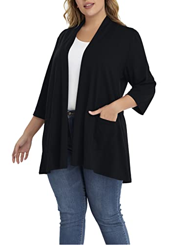 Long Plus Size Cardigans For Women Light To Wear Open Front Clothing(5X, Black) #TOP2