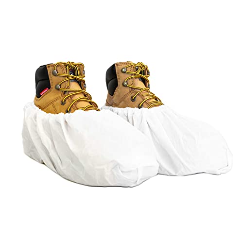 Boot Armor Waterproof Boot and Shoe Covers - Durable, Extra Large, Stretchable Up to Size 14 Work Boot - Dispenser Box Contains 80 Shoe Covers (40 Pair) - White