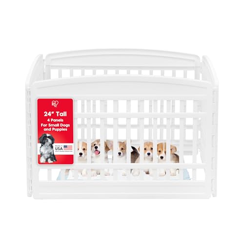 IRIS USA Dog Playpen 24 4-Panel Puppy Playpen 35 x 35 x 24 Puppy Fence Dog Playpen Dog Play Pen Indoors Pet Fence Puppies/Small Dogs White