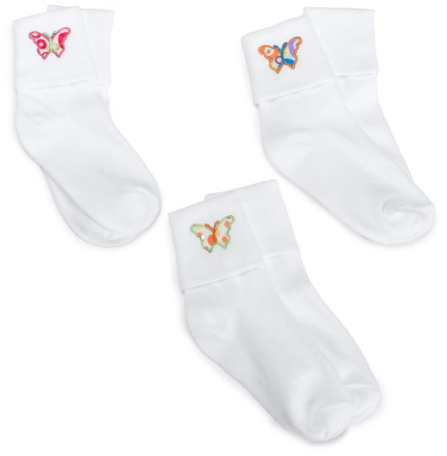 Jefferies Socks Big Girls' Butterfly Applique (Pack of 3), Colors May Vary