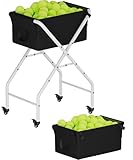 Ardier Tennis Ball Hopper Cart Holds 175 Tennis Balls or 140 Pickleballs, Portable Pickleball Collector Caddy with Wheels,Foldable Baseball Basket Holder for Court Training & Coaching, White