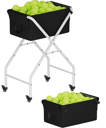 Ardier Tennis Ball Hopper Cart Holds 175 Tennis Balls or 140 Pickleballs Portable Pickleball Collector Caddy with Wheels Foldable Baseball Basket Holder for Court Training & Coaching White