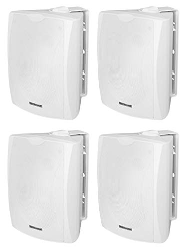 Rockville WET-6W 70V 6.5 IPX55 White Commercial Indoor/Outdoor Wall Speakers Vented ABS Cabinet with Aluminum Grille and Swivel Mount Bracket for Restaurants Patios and Retail Spaces 4-Piece