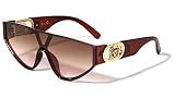 Kleo Epic - Flat Top One Piece Shield Round Bottom Side Coin Lion Head Medallion Hip Hop Sunglasses