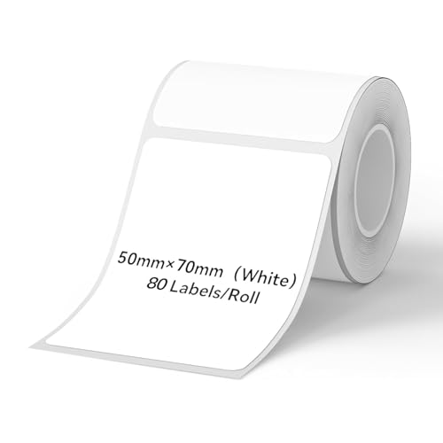 2 Rolls 50 x 70mm Thermal Label Maker Tape, 160 Labels Total (80 per Roll), Black on White Printer Labels, Waterproof Self-Adhesive Thermal Printer Paper Refill for Label Printing & Storage Organizati