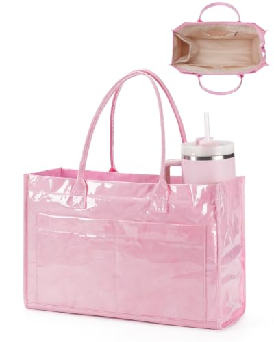 Wandering Nature Vinyl Waterproof Tote Bag W/Top Handle Multi Pocket Work