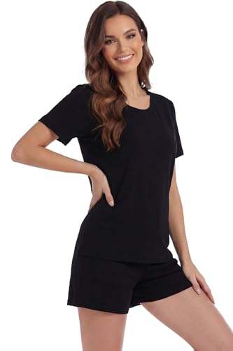 Image of LUBOT Pajamas for Women Set Bamboo Viscose with Cotton Cooling Soft 2 Piece PJ Sets Short Sleeve Nightwear S-2XL