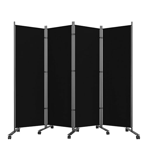 Divisor de habitación Plegable de 4 Paneles, Pantalla de privacidad Enrollable de 6 pies con Ruedas bloqueables, Pantalla de partición de habitación portátil, Divisor de Pared Independiente