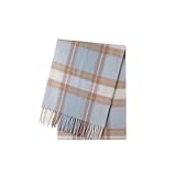 [RemeeHi] カシミヤ マフラー レディース 高級 カシミヤ100％ 「SNSで話題」カシミヤ スカーフ チェック ストール 大判 冬 厚手 防寒 ふんわり ファッション 男女兼用 誕生日 結婚式 クリスマス プレゼント 贈り物(ライトブルーｘモカ系,180x30cm)