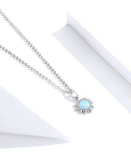 Collier soleil opale blanche argent anti-ternissement chaîne Apollo solide