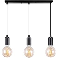 Lamparas Colgantes Barra Cocina Lámpara colgante vintage industrial con 3 focos con casquillo E27, portalámparas retro, de metal, para cocina, comedor, restaurante, dormitorio, salón (negro)