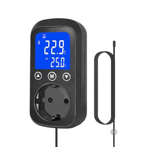 KETOTEK KT2000 Termostato Digital enchufable con Interruptor de Temperatura y relé de 230 V, con Sensor Impermeable, Enchufe con Control de Temperatura y refrigeración para acuarios