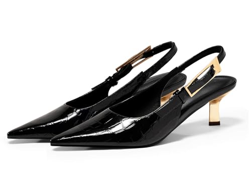 Image of Coutgo Womens Slingback Kitten Heels Closed Pointed Toe Pumps Buckle Strap Wedding Party Dress Shoes
