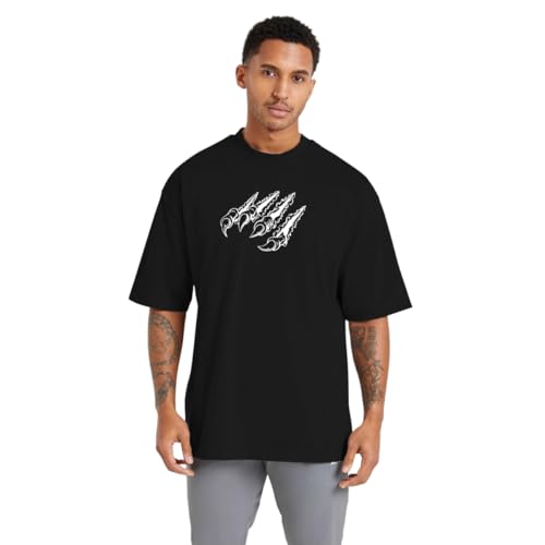 Camiseta Oversized de Algodão Masculina Ideal para Academia e Esportes Gola Redonda Estampado Garra