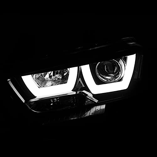 Spec-D Tuning Dual Led Tube Jet Black Projector Headlights Compatible With 2011-2014 Dodge Charger, Left + Right Pair Headlamps Assembly #TOP4