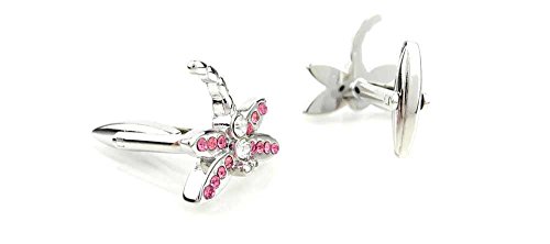 1 Par de Mancuernillas Hombre con Cristal Rosa Libélula miniatura 2