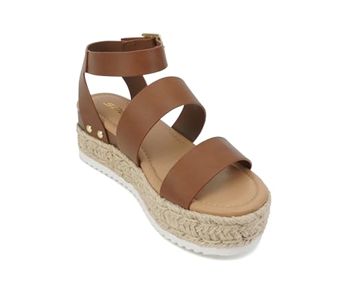 Image of Soda Bryce Espadrille Wedge Sandal with Open Toe Buckle and Ankle Strap