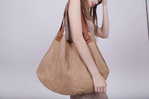 Handmade High Fashion Large Slouchy Shoulder Tote Bag Camel Brown Leather