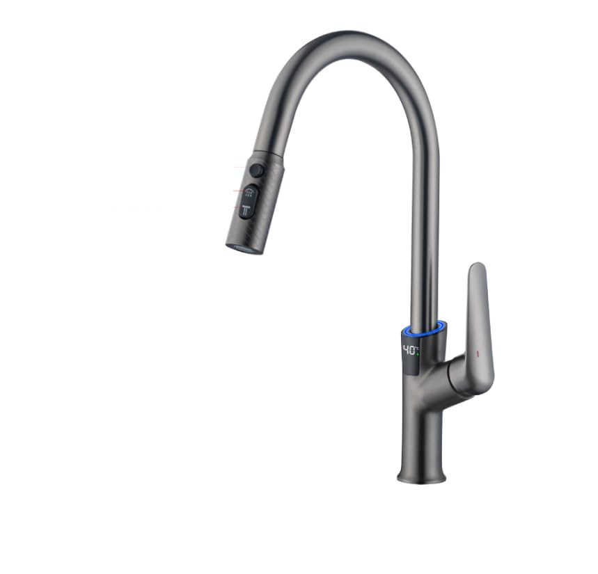 Robinet de cuisine extractible en acier inoxydable au design contemporain