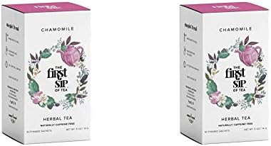 Pure Chamomile Herbal Tea, Pyramid Sachets, Caffeine Free, Natural, Cozy & Calm Perfect for Sleepy Time - 16 Cups | The Spice Hut, First Sip (Pack of 2)