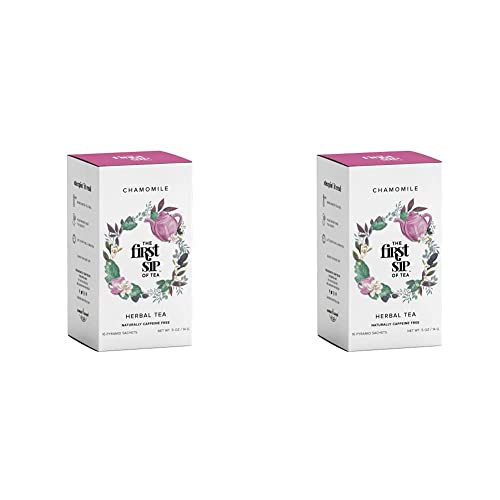 Pure Chamomile Herbal Tea, Pyramid Sachets, Caffeine Free, Natural, Cozy & Calm Perfect For Sleepy Time - 16 Cups | The Spice Hut, First Sip (Pack Of 2) #TOP30