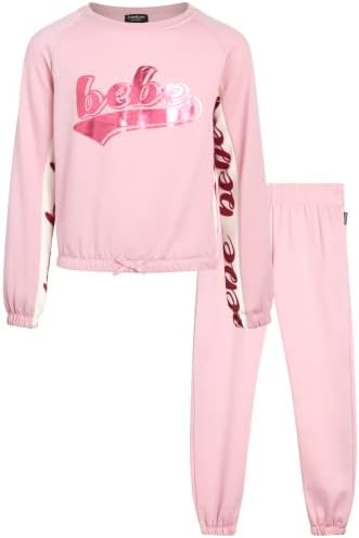 bebe Girls' Jogger Set ? 2 Piece Active Fleece Pullover Sweatshirt and Sweatpants (Little Girl/Big Girl), Size 7/8, Bleach Mauve