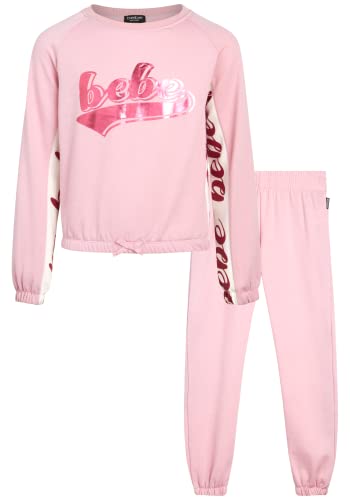 Bebe Girls' Jogger Set ? 2 Piece Active Fleece Pullover Sweatshirt And Sweatpants (Little Girl/Big Girl), Size 7/8, Bleach Mauve #TOP11