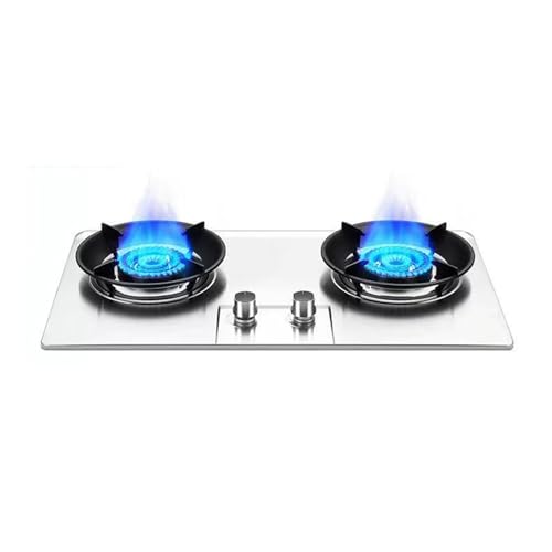 BZJPRFC Estufa De Gas De 2 Quemadores, 5,2 KW, con Anillo De Fuego, Encimera De Acero Inoxidable, Rejilla De Hierro Fundido Y Vidrio Templado, For Hervir, Freír Y Cocinar(NG)