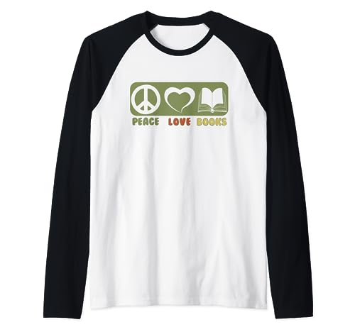 Peace Love Books - Libro divertido Nerd Bookworm regalos de lectura Camiseta Manga Raglan