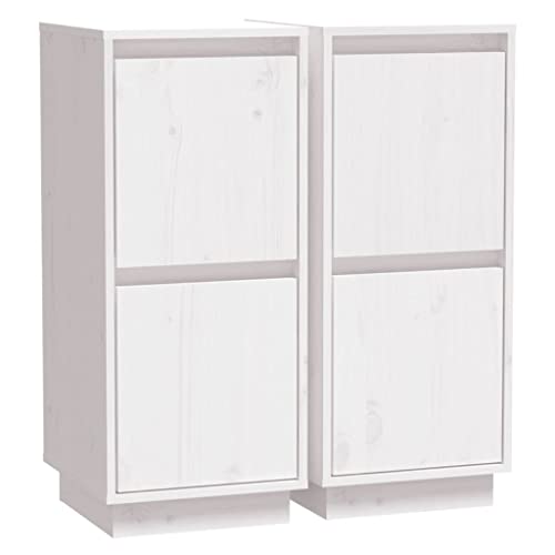 Vidaxl 2X Solid Wood Pine Sideboards Wooden Bedroom Side Storage Door Cabinet Shelf Sideboard Cupboard Living Room Furniture With Door White #TOP24