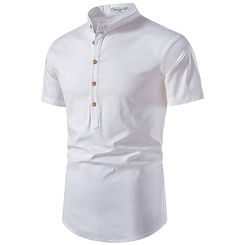 Image of Vida Loca Men's Cotton Linen Plain Stitched Half Sleeve Shirt