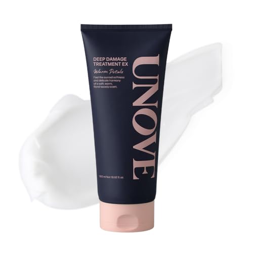 UNOVE Deep Damage Repair Hair Mask - Protein Hair Treatment & Hair Mask for Damaged Hair | Deep Conditioning & Keratin Hair Mask for Dry, Frizzy Hair | Korean Hair Care | Warm Petal, 10.82 fl oz