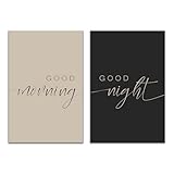 Modern Minimalist Wall Art Set of 2 Black and White Artwork Prints Good Morning Good Night Posters Home paintings Decor Wall Art Prints Couple Bedroom Minimalist Artwork Decoration 16x24inch, No Frame