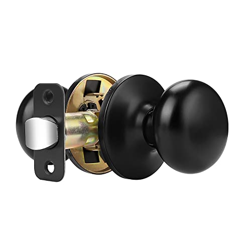 Probrico Passage Door Knobs Round Ball Door Knob No Lock Interior/Exterior Black Closet Door Handle Without Key 1 Pack