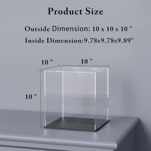 Image of Premium Acrylic Display Box with Black Base | Transparent Dust-Resistant Cube for Toys, Models & Memorabilia (10x10x10 inch)
