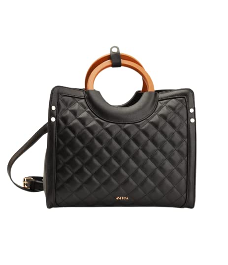 AMICARamona Women's Leather Satchel Handbag with Detachable Strap