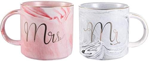 Set of 2 Mr and Mrs Couples Coffee Mugs, Ceramic Marble Coffee Cups Set