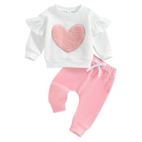 Doisbetthsay Little Girls Clothes Toddler Girl Fall Outfits Long Sleeve Top + Pants Sweatsuit Winter Baby Girls' Clothing (C Pink, 18-24 Months) Cover