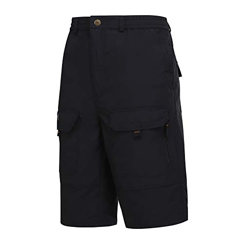 A.WAVE Outdoor Sports Cargo Short Elastic Waist Flat Front Quick Dry (XXXXL, Black 2)