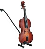 Tiiyee Wooden Miniature Violin Model, 5.5in Mini Musical Instrument Model Tiny Violin Handmade Display Accessory with Bow and Case for Room Home Office Collectible Decoration Ornament Birthday Gift