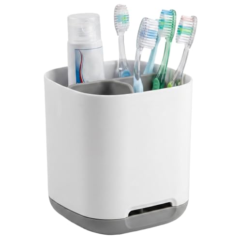 Image of Small Grey Toothbrush Holder for Bathroom Countertop, Toothbrush and Toothpaste Caddy Organizer, Anti-Slip Electric Toothbrush Stand for Vanity and Sink
