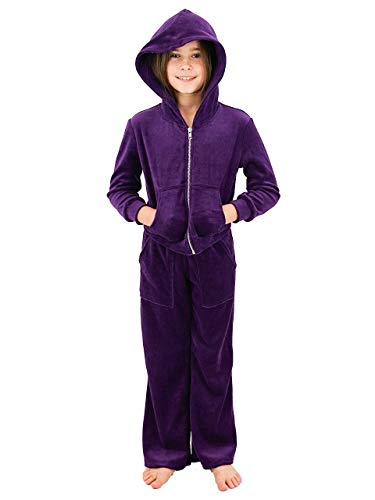 Vivian's Fashions Velour Hoodie Set - Girls Jacket and Matching Pants, Soft Cotton, Pockets, Zipper Close2