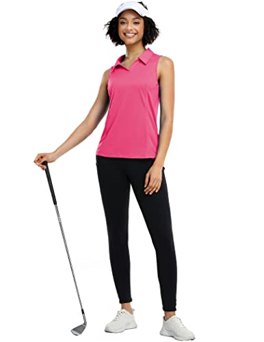 Coorun Polo T Shirts For Women Sleeveless Golf Shirts Quick Dry Tennis Shirt Solid Workout Shirt,Hot Pink Medium #TOP3