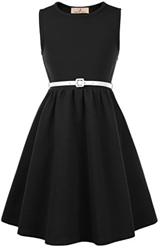 GRACE KARIN Girls Retro Floral Print Swing Dresses with Belt (13-14 Years, CL0482-1)