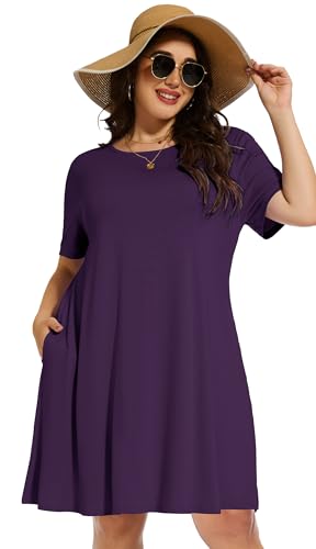 Image of elescat Plus Size Summer Dresses for Women Casual Short Sleeve Pockets Loose Oversized T Shirt Sundress 2026