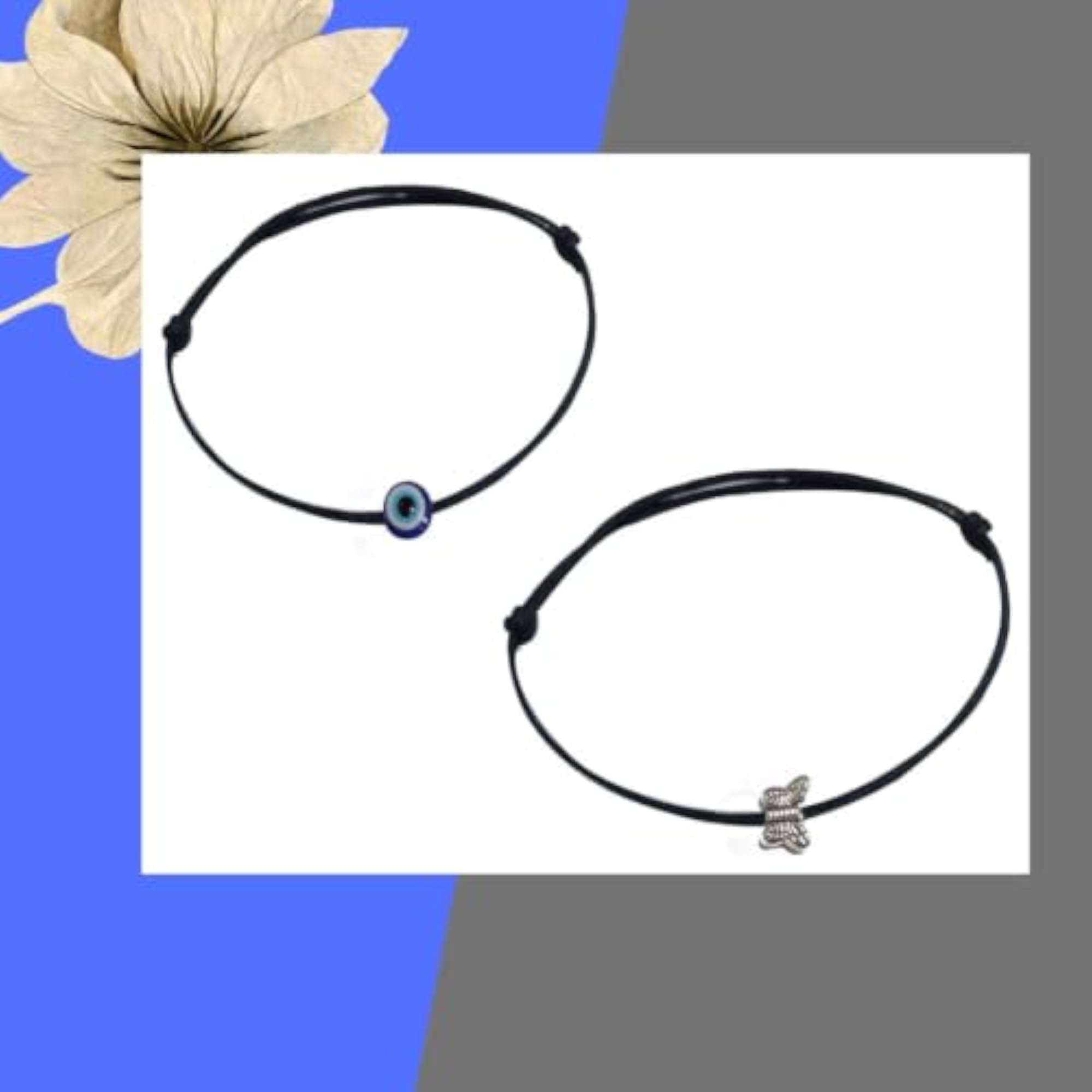 Evil Eye Bead Anklet with Multicolor Cotton Thread