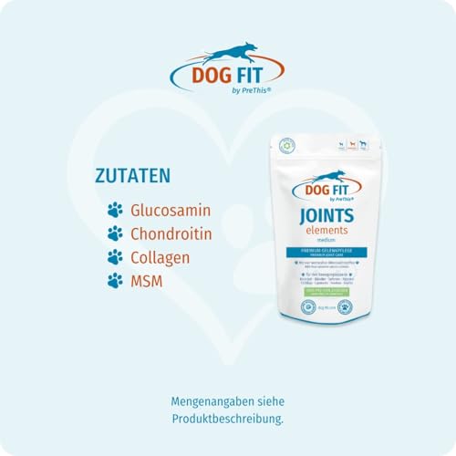 DOG FIT by PreThis® Joints Elements für Hunde I Mit Glucosamin, Chondroitin, MSM & Kollagen I Ohne künstliche Zusätze (medium 10-25 kg)