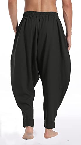 Perdontoo Men's Casual Baggy Drawstring Hippie Boho Aladdin Harem Pants (38, Black-1) #TOP2