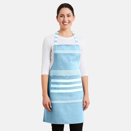 Image of Unisex Cooking Aprons | Waterproof Apron | Striped Design with 2 Front Pockets & Adjustable Neck Strap | Durable, Oil & Stain Resistant | Chef Apron for Cooking