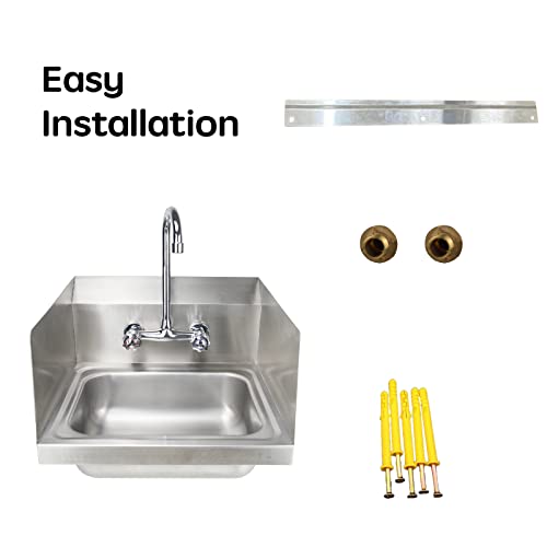 Erupta 304# Stainless Steel With Splash-Proof Baffle Basin Commercial Wall Mount Hand Sink 17'' X 15'' For Public Places, Restaurants, Schools, Kitchens And Homes #TOP5